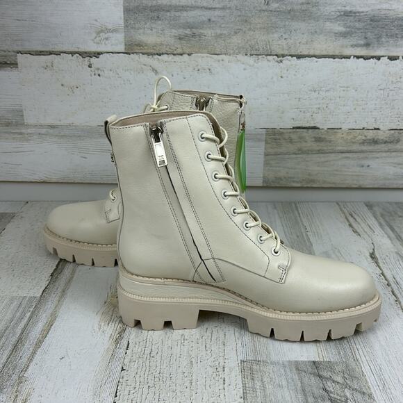 Sam Edelman womens sz 6.5M cream leather lace up chunky ankle boots - Picture 2 of 11